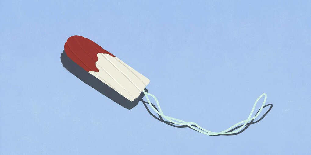 Eine Illustration eines in Blut getauchtem Tampons