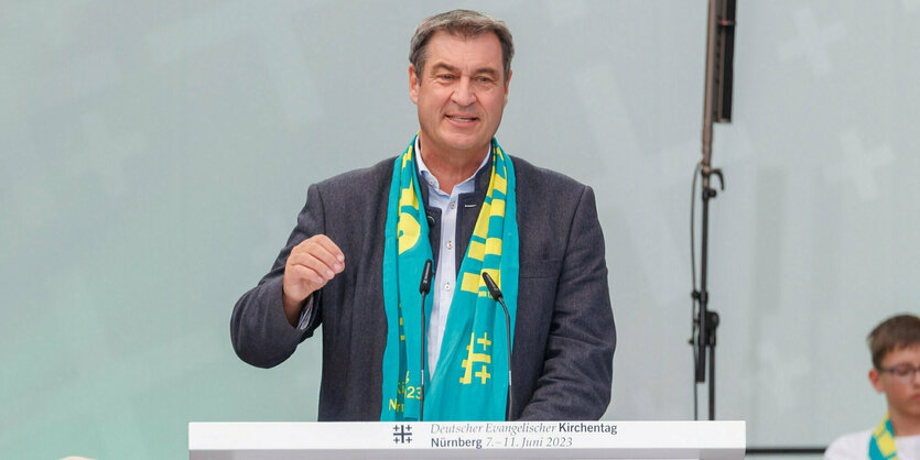 Markus Söder spricht bei der Eröffnung des Kirchentags in Nürnberg.