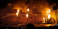 Die Pyrotechnik beim Konzert von Rammstein im Münchner Olympiastadion