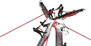 Eine Illustration eines Windrades, auf dem Leute klettern