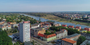 Stadtansicht von Frankfurt (Oder) am deutsch-polnischen Grenzfluss Oder