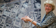 Kulturstaatsministerin Monika Grütters deutet auf den Bauplatz des künftigen Museums des 20. Jahrhunderts