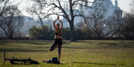 Frau macht Yoga im Park