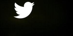Eine schwarze Kachel. Darauf in der linken oberen Ecke das Logo von Twitter, ein Vogel, in Weiß.