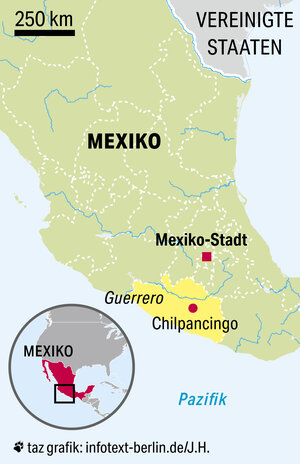 Eine Karte zeigt die Lage von Guerrero im Südwesten Mexikos Eine Karte zeigt die Lage von Guerrero im Südwesten Mexikos