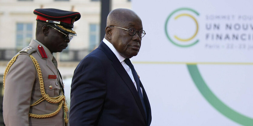 Ghanas Präsident Nana Addo Dankwa Akufo-Addo trifft beim Golbalen Finanz-Gipfel in Paris ein, 23. Juni 2023