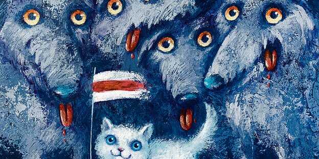 Eine Zeichnung der Illustratorin Olga Yakubouskaya: blaue Wölfe