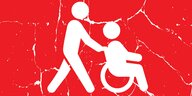 Symbolschild für einen Menschen im Rollstuhl, der von einer anderen Person geschoben wird