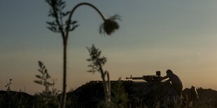 Ein Panzer der Ukraine im Sonnenuntergang