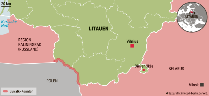 Karte der Grenzen zwischen Litauen, Russland, Polen und Belarus