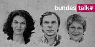 Zu sehen sind Porträts von Ulrike Winkelmann, Stefan Reinecke und Sabine am Orde, darüber steht "bundestalk"