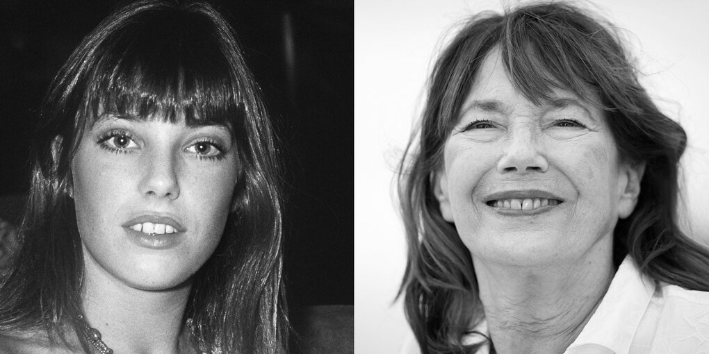 Zwei Portraits von Jane Birkin, einmal jung, einmal älter.