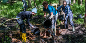 Freiwillige arbeiten an der Wiedervernässung eines Waldes