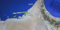 Animation eines Flugzeugs über einer Karte der Vereinigten Arabischen Emirate