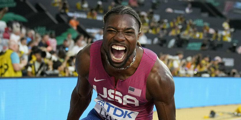 Sprinter Noah Lyles jubelt.