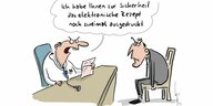 Karikatur zum Thema elektronische Patientenakte.