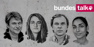 Die Köpfe von Bernd Pickert, Nicole Opitz, Stefan Reinecke und Jasmin Kalarickal