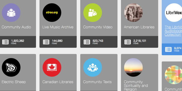 Buttons auf der Internet-Archive-Website