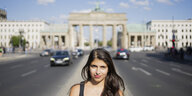 Porträt von Daniela Sepehri mit Brandenburger Tor im Hintergrund