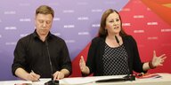 Vorsitzende der Partei DIE LINKE, Janine Wissler und Martin Schirdewan bei einer Pressekonferenz