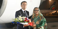Präsident Macron und Premierministerin Sheikh Hasina.