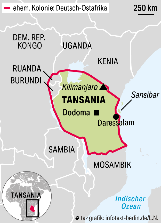 Eine Karte zeigt Tansania in seinem früheren Umfang