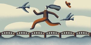 llustration von einem Menschen, der über eine Brücke fliegt