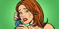 Illustration einer weinenden Frau am Telefon