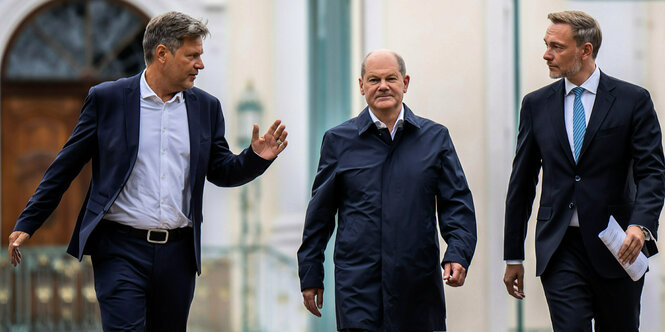 Minister Habeck, Kanzler Scholz und Minister Lindner.