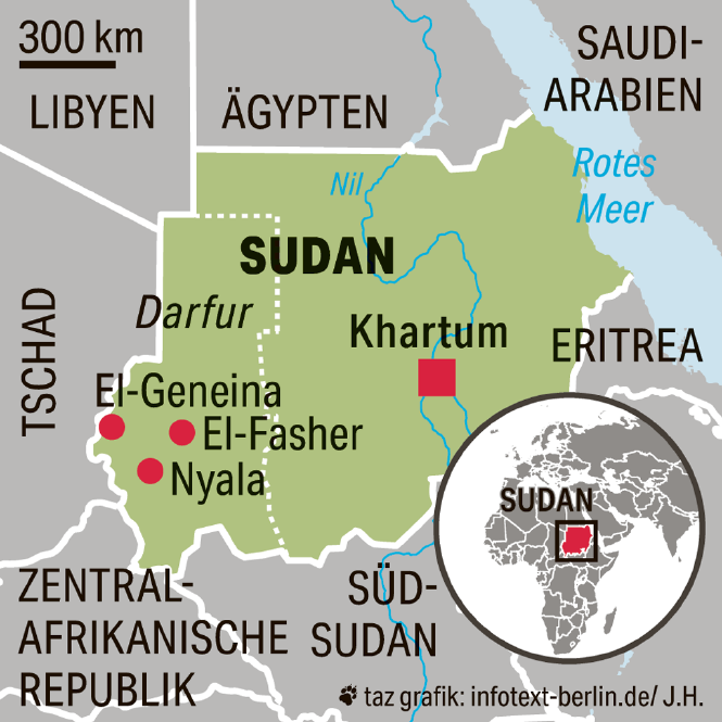 Eine Karte vom Sudan und umliegenden Ländern