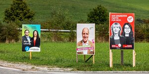 Drei Wahlplakate am Strassenrand