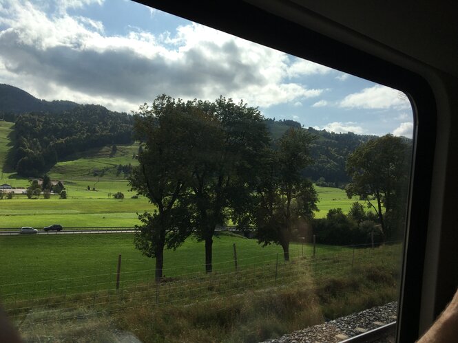 Blick aus Zug auf Lanschaft