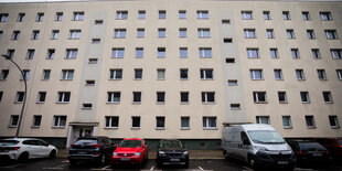 Das ehemals leerstehende und nun von ehemals Obdachlosen bewohnte Haus in der Habersaathstraße in Berlin-Mitte.