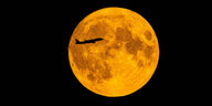 Flugzeugsilhouette vor Mond