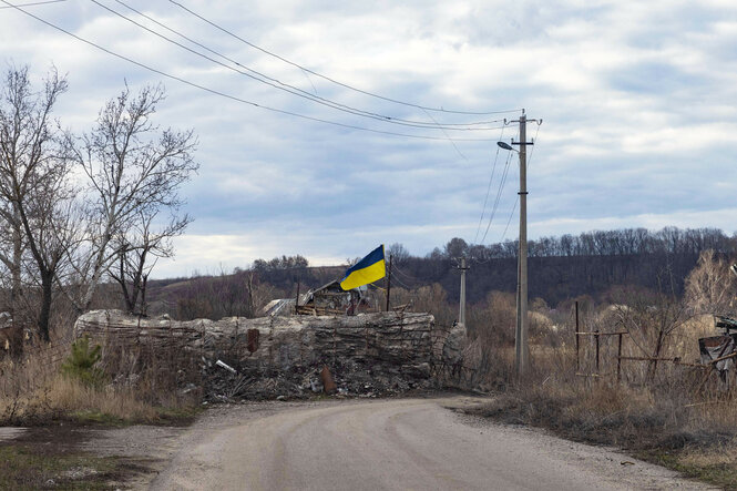 Ukrainischer Militärposten bei Charkiw, nahe der Grenze zu Russland