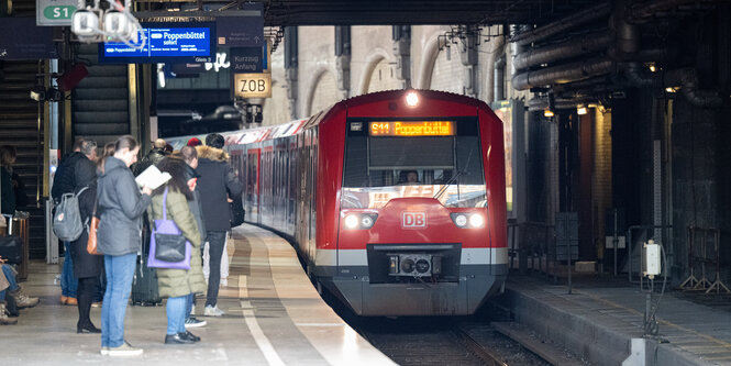 Eine S-Bahn hält im Hamburger Hauptbahnhof.