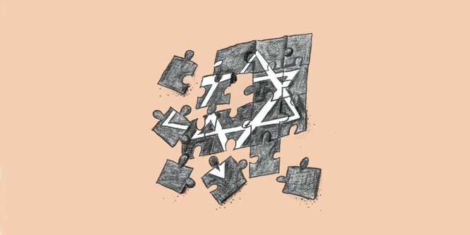 Illustration eines weißen Davidsterns auf einem dunklen Puzzle-Spiel