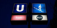 Piktogramme von U-Bahn, Bus und Tram