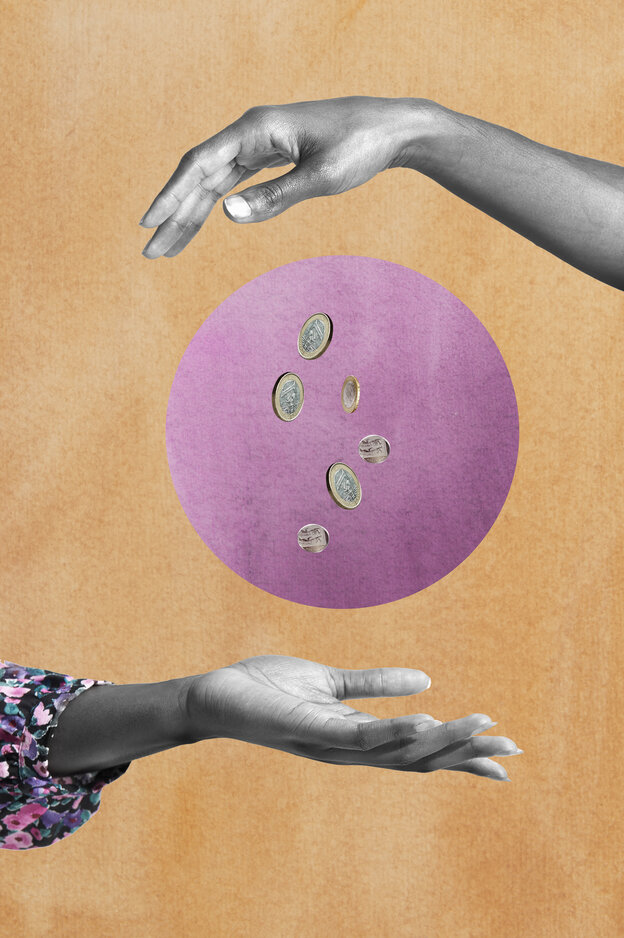 Illustration von Münzen, die von einer Hand in die andere fallen