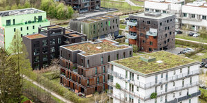 Experimentelle Häuser der Hamburger Bauausstellung mit Gründächern