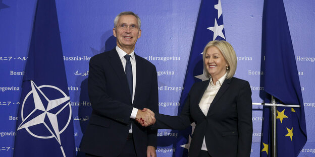 Nato-Generalsekretär Stoltenberg und Regierungschefin von Bosnien und Herzegowina Kristo.