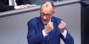 Friedrich Merz spricht und gestikuliert wild