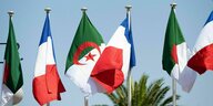 Französische und algerische Flaggen vor blauen Himmel