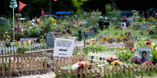 Der Islamische Friedhof in Berlin-Neukölln, ein Archivbild von 2012, auf dem mehrere Gräber zu sehen sind