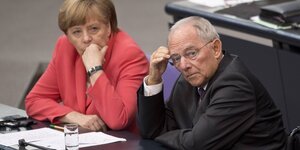 Angela Merkel und Wolfgang Schäuble schauen nachdenklich