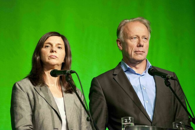 Katrin Göring-Eckardt und Jürgen Trittin bei einer Pressekonferenz