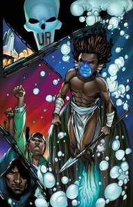 Comicartiges Bild von drei Figuren (People of Color) unter Wasser, Luftblasen und ein Totenkopf sind auch zu sehen