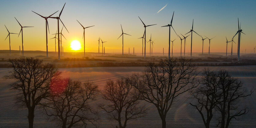 Windkraftanlagen in der Dämmerung