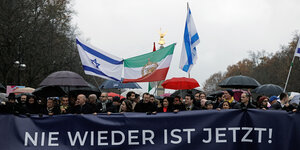 Teilnehmer einer Demonstration protestieren unter dem Motto «Deutschland steht auf - Nie wieder ist jetzt!» gegen Antisemitismus.