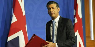 Rishi Sunak, Großbritanniens Premierminister, bei einer Pressekonferenz